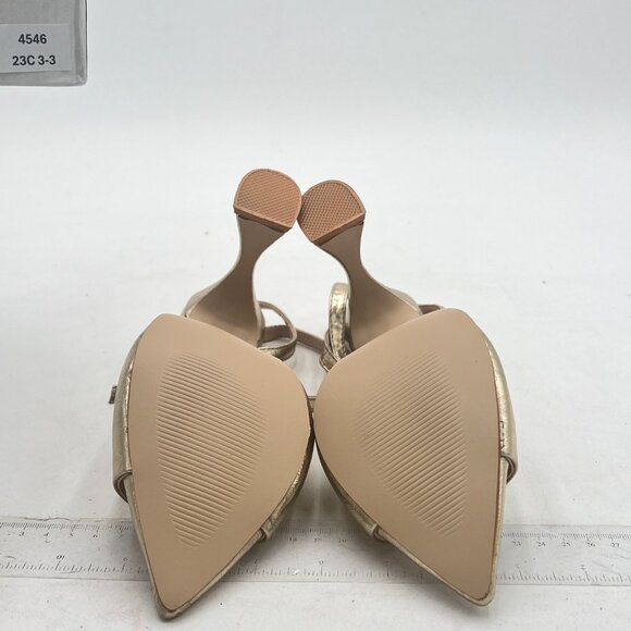 Milooey Gold Peep Toe Sexy Flared Chunky High Heels Buckled Slingback Sandal - Picture 7 of 8